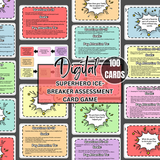 DIGITAL SuperHero Ice-Breaker Game | Play Therapy Intake Assessment Card Game for Child and Family | Diagnostic Tool