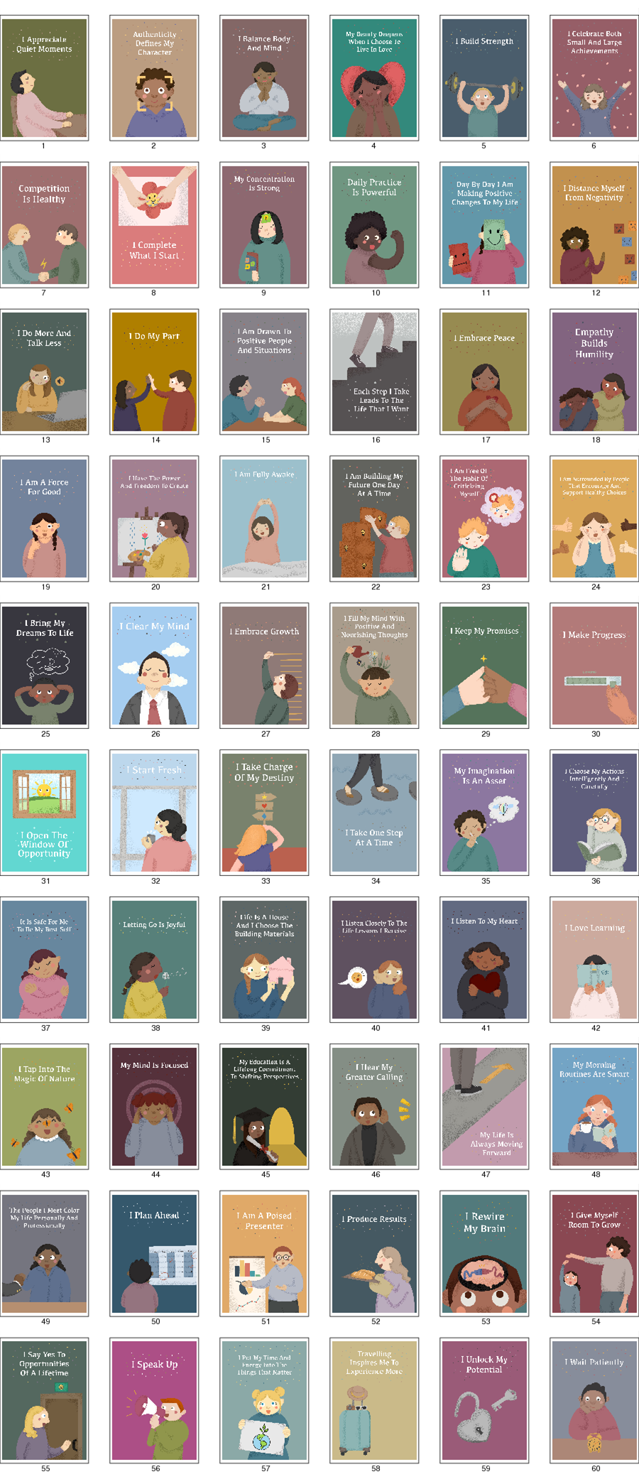 60 Digital Self-Improvement Affirmation Cards